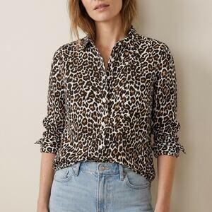 J.Crew Slim Perfect Linen Cotton Button-up Shirt Leopard Rrint H7931, size 14